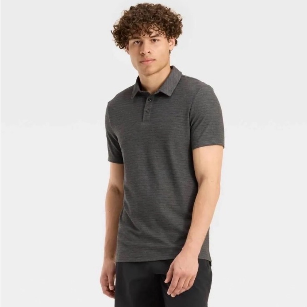 Men's Medium Striped Pique Polo Shirt - All in Motion™ Dark Gray